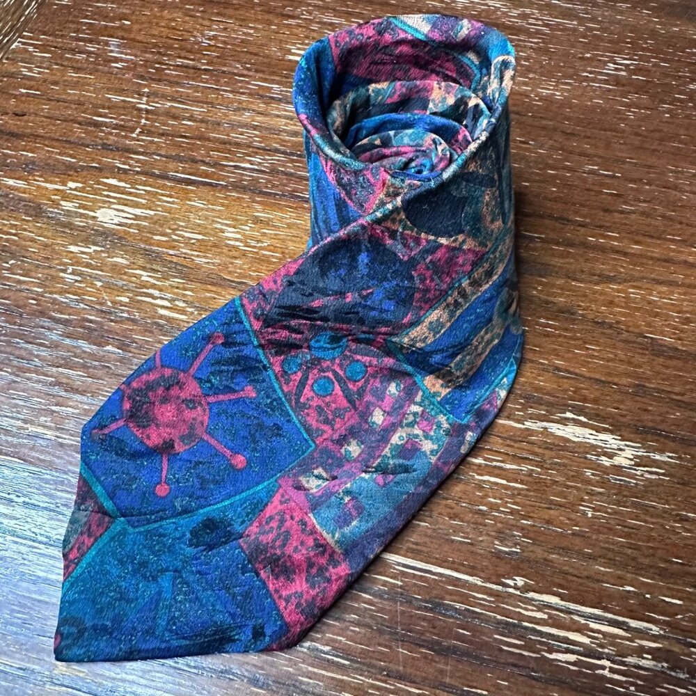 Galimberti 100% Silk Tie Abstract Multicolor Design Made In Italy